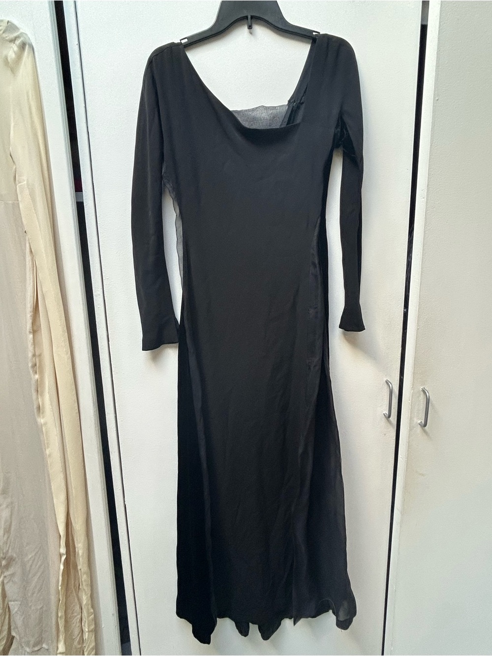 Ferre Black Long Sleeve Gown – Velvet Back & Mesh Sides
